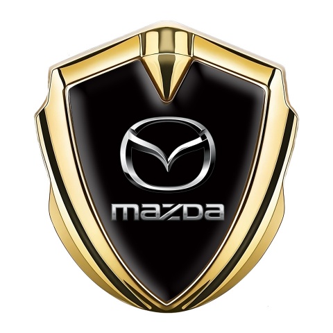 Mazda Seitenflugel Emblem Aufkleber Goldtonfarbe mit Schwarz Vorlage und Silber Logo