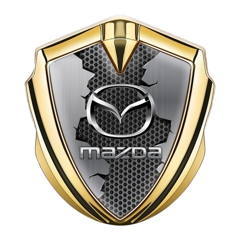 Mazda Emblem Aufkleber Autozubehor Goldtonfarbe mit Design Zerrissenes Metall Hintergrund