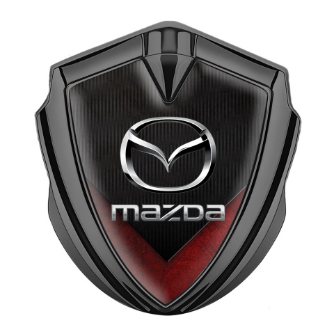 Mazda Emblem Logo Schriftzug Aufkleber Graphit Tonfarbe mit Rote Flugel Basis Effekt und Silber Logo
