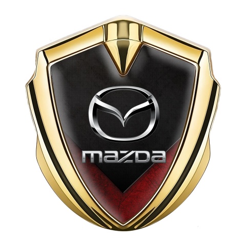 Mazda Emblem Logo Schriftzug Aufkleber Goldtonfarbe mit Rote Flugel Basis Effekt und Silber Logo