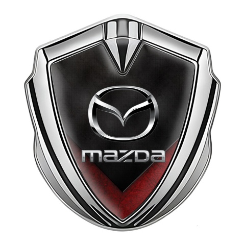 Mazda Emblem Logo Schriftzug Aufkleber Silbertonfarbe mit Rote Flugel Basis Effekt und Silber Logo
