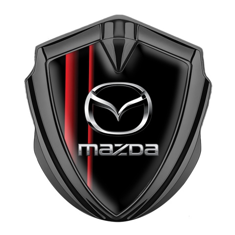 Mazda Emblem Abzeichen  Graphit Tonfarbe Schwarz Basis mit Rote Bander Design