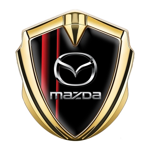Mazda Emblem Abzeichen Goldtonfarbe Schwarz Basis mit Rote Bander Design