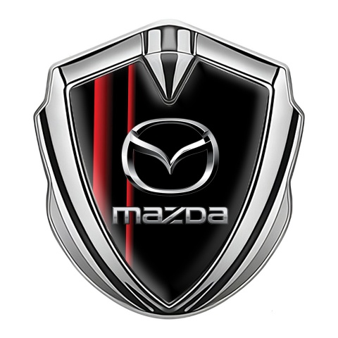 Mazda Emblem Abzeichen Silbertonfarbe Schwarz Basis mit Rote Bander Design
