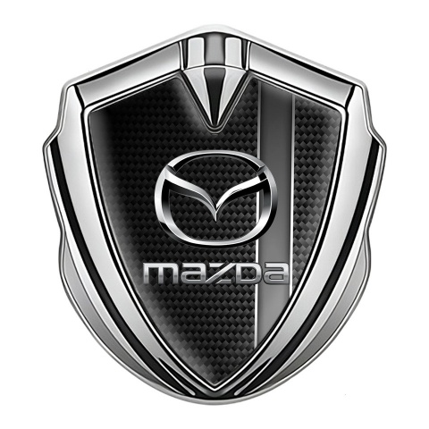 Mazda Abzeichen selbstklebend Silbertonfarbe mit Schwarz Carbon und Grau Sportband Stil