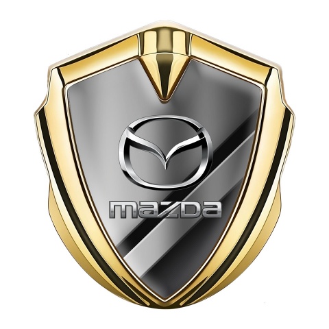 Mazda Emblem Auto Zeichen Goldtonfarbe mit Diagonales Metall Elemente Auflage