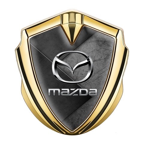 Mazda Emblem Logo Schriftzug Aufkleber Goldtonfarbe mit Gelotete Oberflache Effekt und Chrom Logo