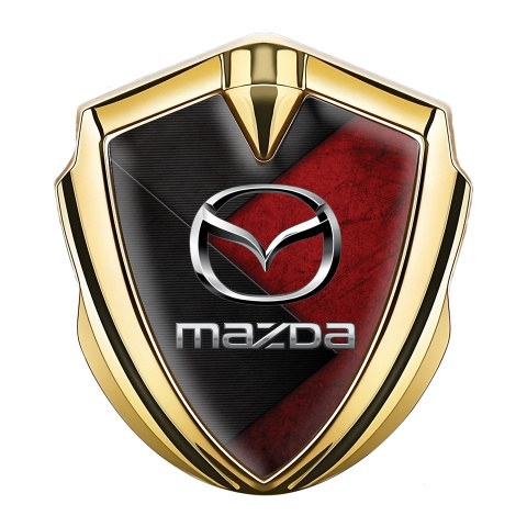 Mazda Seitenflugel Emblem Aufkleber Goldtonfarbe mit Rote Schwarz Panels Design und Klassisch Logo