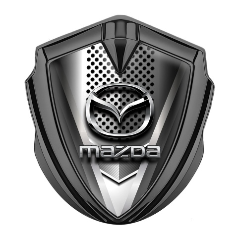 Mazda Emblem Abzeichen Graphit Tonfarbe mit 3D metall Effekt Hintergrund Und Klassisch Logo