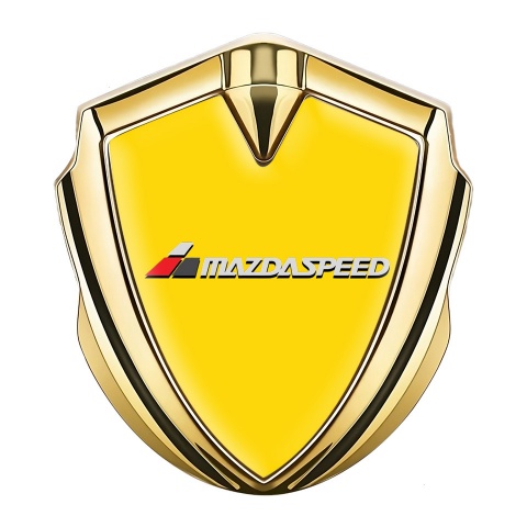 Mazda Speed Selbstklebendes Metallaufkleber Emblem Goldtonfarbe mit Gelb Hintergrund und Grau Rote Logo