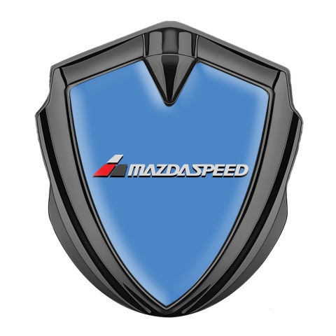 Mazda Speed Seitenflugel Emblem Aufkleber Graphit Tonfarbe mit Blau Hintergrund und Grau Logo Stil