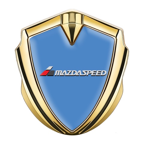 Mazda Speed Seitenflugel Emblem Aufkleber Goldtonfarbe mit Blau Hintergrund und Grau Logo Stil