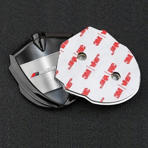 Mazda Speed Emblem Abzeichen selbstklebend  Graphit Tonfarbe mit Metallplatte Design Basis und grau Logo