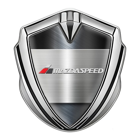 Mazda Speed Emblem Abzeichen selbstklebend Silbertonfarbe mit Metallplatte Design Basis und grau Logo