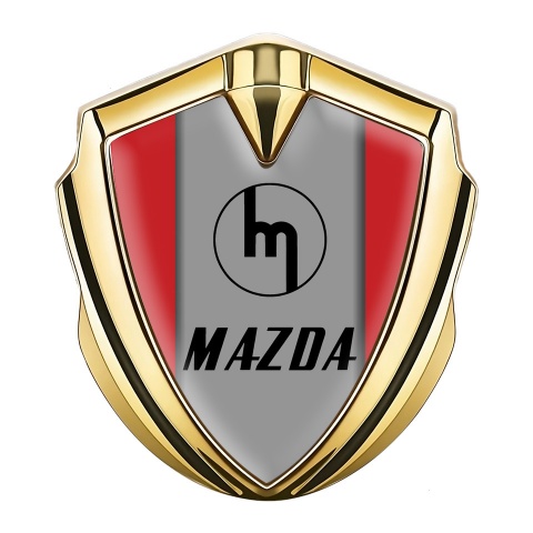 Mazda Emblem Abzeichen selbstklebend Goldtonfarbe mit Rote Fundament und Retro Logo Stil