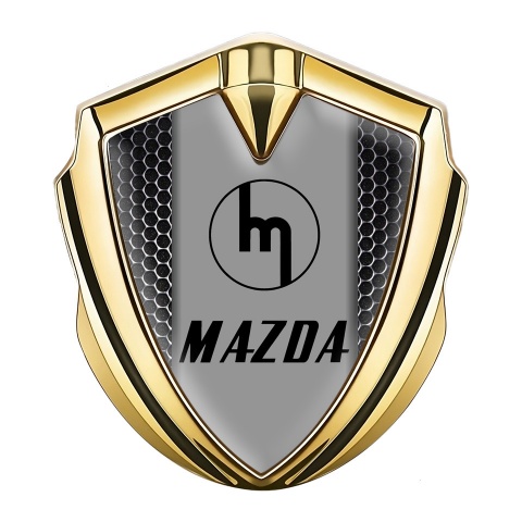 Mazda Selbstklebendes Metallaufkleber Emblem Goldtonfarbe mit Perforierter Stahl Basis und Retro Logo Stil