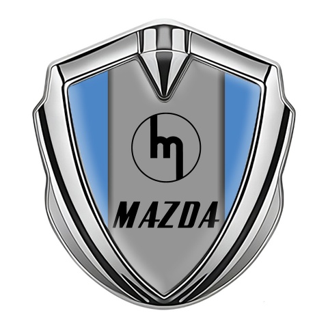 Mazda Seitenflugel Emblem Aufkleber Silbertonfarbe mit Blau Hintergrund und Retro Logo