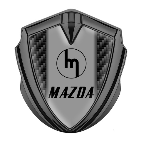 Mazda Selbstklebendes Metallaufkleber Emblem Graphit Tonfarbe mit Schwarz Kohlenstoff und Retro Logo