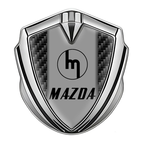 Mazda Selbstklebendes Metallaufkleber Emblem Silbertonfarbe mit Schwarz Kohlenstoff und Retro Logo