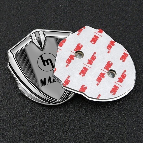 Mazda Selbstklebendes Metallaufkleber Emblem Silbertonfarbe mit Schwarz Kohlenstoff und Retro Logo