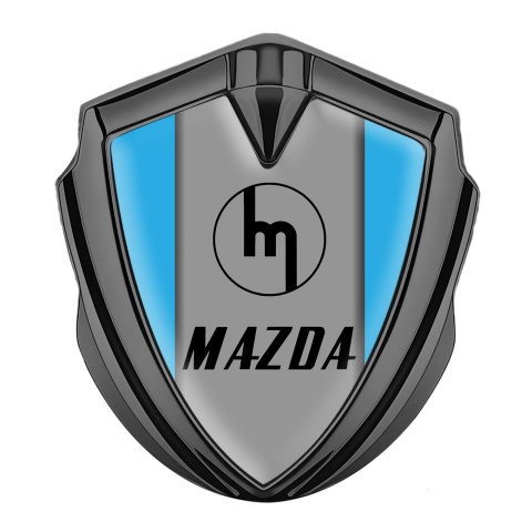 Mazda Seitenflugel Emblem Aufkleber Graphit Tonfarbe mit Himmelblau Basis und Retro Logo