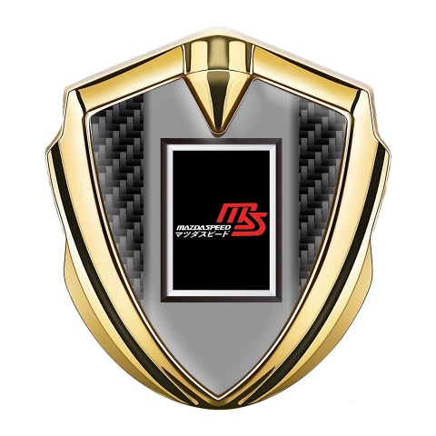 Mazda Speed Emblem Abzeichen Goldtonfarbe mit Schwarz Carbon und Rechteckiges Logo