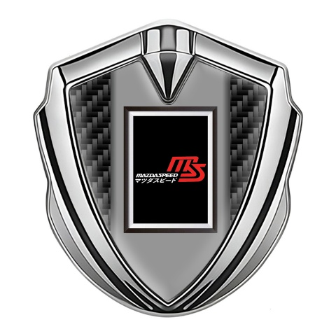 Mazda Speed Emblem Abzeichen Silbertonfarbe mit Schwarz Carbon und Rechteckiges Logo