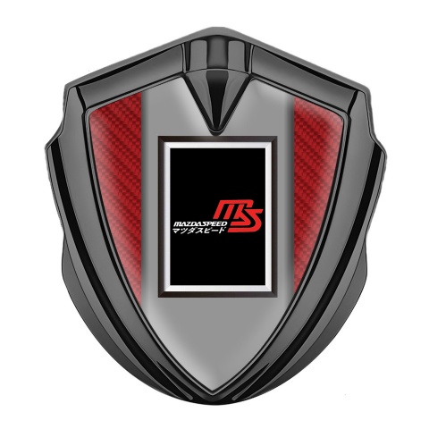 Mazda Speed Abzeichen selbstklebend Graphit Tonfarbe mit Rote Carbon Basis und Rechteckiges Logo Stil
