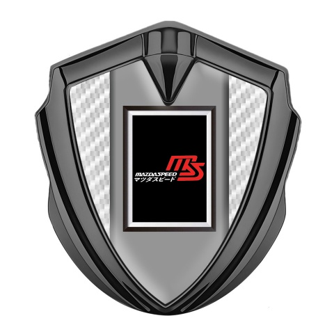 Mazda Speed Emblem Auto Zeichen Graphit Tonfarbe mit Weiss Carbon Hintergrund und Rechteckiges Logo Stil