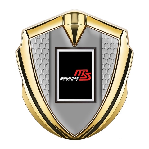 Mazda Speed Emblem Aufkleber Autozubehor Goldtonfarbe mit Effekt Bienenwabe und Rechteckiges Logo Stil