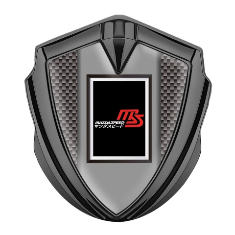 Mazda Speed Emblem Abzeichen Graphit Tonfarbe mit Braun Carbon Basis und Rechteckiges Logo