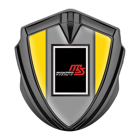 Mazda Speed Selbstklebendes Metallaufkleber Emblem Graphit Tonfarbe mit Gelb Basis und Rechteckiges Logo Design