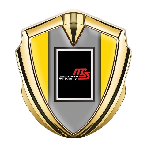 Mazda Speed Selbstklebendes Metallaufkleber Emblem Goldtonfarbe mit Gelb Basis und Rechteckiges Logo Design