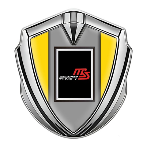 Mazda Speed Selbstklebendes Metallaufkleber Emblem Silbertonfarbe mit Gelb Basis und Rechteckiges Logo Design