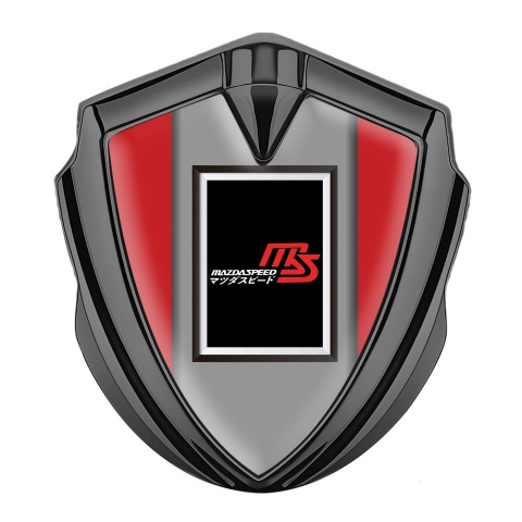 Mazda Speed Emblem Logo Schriftzug Aufkleber Graphit Tonfarbe Rote Basis und Rechteckiges Logo Design