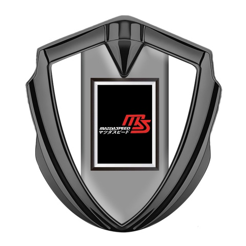 Mazda Speed Seitenflugel Emblem Aufkleber Graphit Tonfarbe mit Weiss Basis und Rechteckiges Logo Design