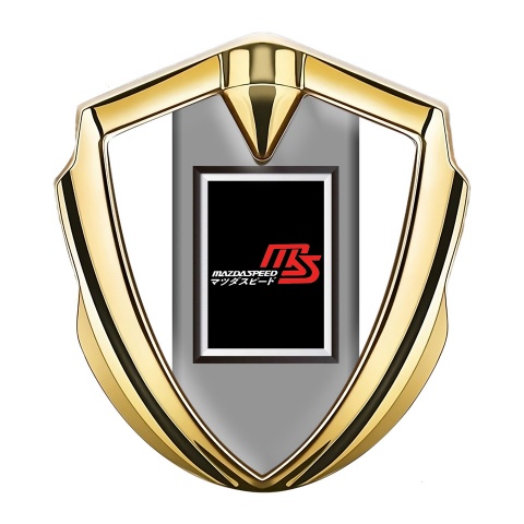 Mazda Speed Seitenflugel Emblem Aufkleber Goldtonfarbe mit Weiss Basis und Rechteckiges Logo Design