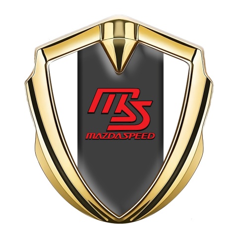 Mazda Speed Emblem Abzeichen selbstklebend Goldtonfarbe mit Weiss Basis und Graphit Panel Rote Logo