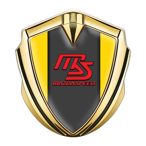Mazda Speed Emblem Auto Zeichen Goldtonfarbe mit Gelb Basis und Graphit Panel Rote Logo