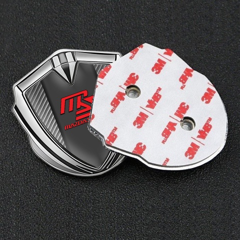 Mazda Speed Emblem Aufkleber Autozubehor Silbertonfarbe mit Carbon Hintergrund und Graphit Panel Rote Logo