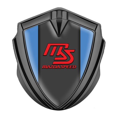 Mazda Speed Emblem Logo Schriftzug Aufkleber Graphit Tonfarbe mit Blau Hintergrund und GraphitPanel Rote Logo