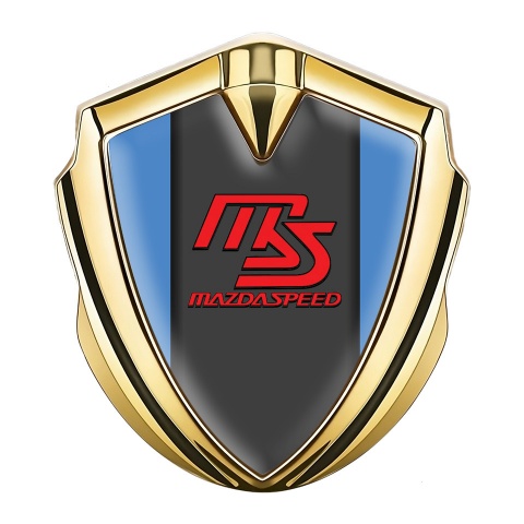 Mazda Speed Emblem Logo Schriftzug Aufkleber Goldtonfarbe mit Blau Hintergrund und GraphitPanel Rote Logo