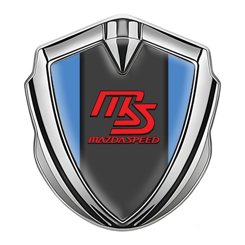 Mazda Speed Emblem Logo Schriftzug Aufkleber Silbertonfarbe mit Blau Hintergrund und GraphitPanel Rote Logo