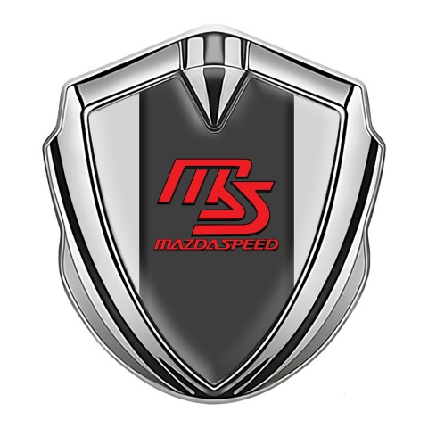 Mazda Speed Seitenflugel Emblem Aufkleber Silbertonfarbe mit Grau Basis und Graphit Panel Rote Logo
