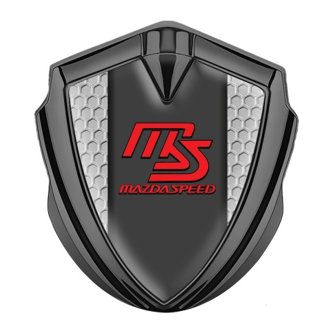 Mazda Speed Abzeichen selbstklebend Graphit Tonfarbe mit Wabeneffekt und Graphit Panel Rote logo