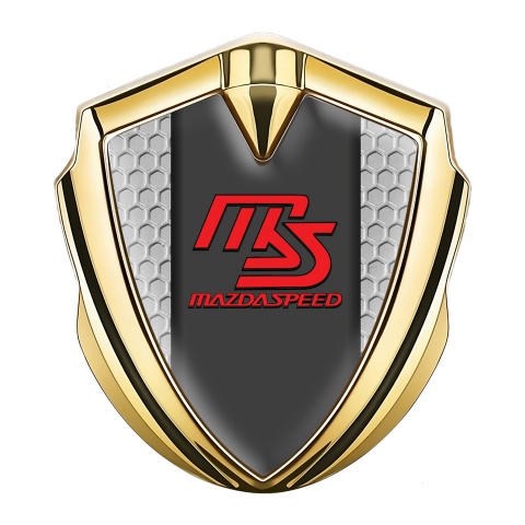 Mazda Speed Abzeichen selbstklebend Goldtonfarbe mit Wabeneffekt und Graphit Panel Rote logo