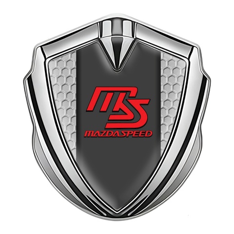 Mazda Speed Abzeichen selbstklebend Silbertonfarbe mit Wabeneffekt und Graphit Panel Rote logo