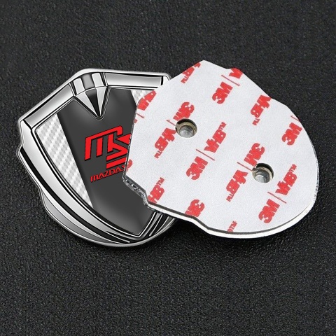 Mazda Speed Emblem Abzeichen selbstklebend Silbertonfarbe mit Weiss Carbon und Graphit Panel Rote logo