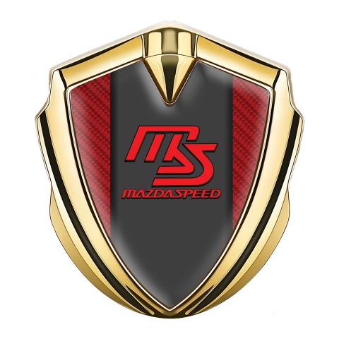 Mazda Speed Abzeichen selbstklebend Goldtonfarbe mit Rote Carbon und Graphit Panel Rote Logo
