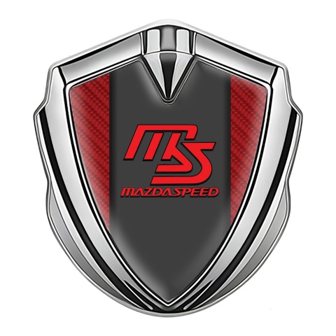 Mazda Speed Abzeichen selbstklebend Silbertonfarbe mit Rote Carbon und Graphit Panel Rote Logo